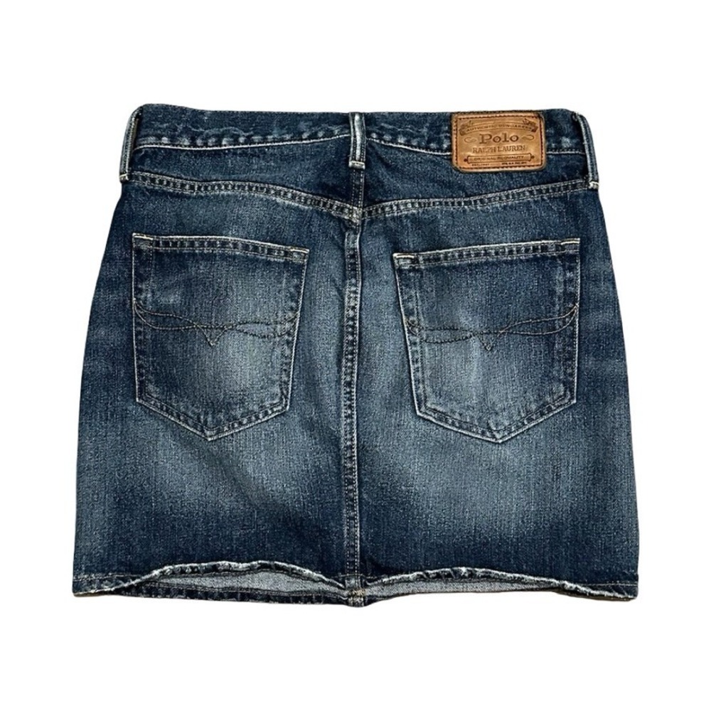 Polo Ralph Lauren Denim Skirt Blue Wash Distressed Raw Hem 90's Women's Size 4 - Picture 2 of 8